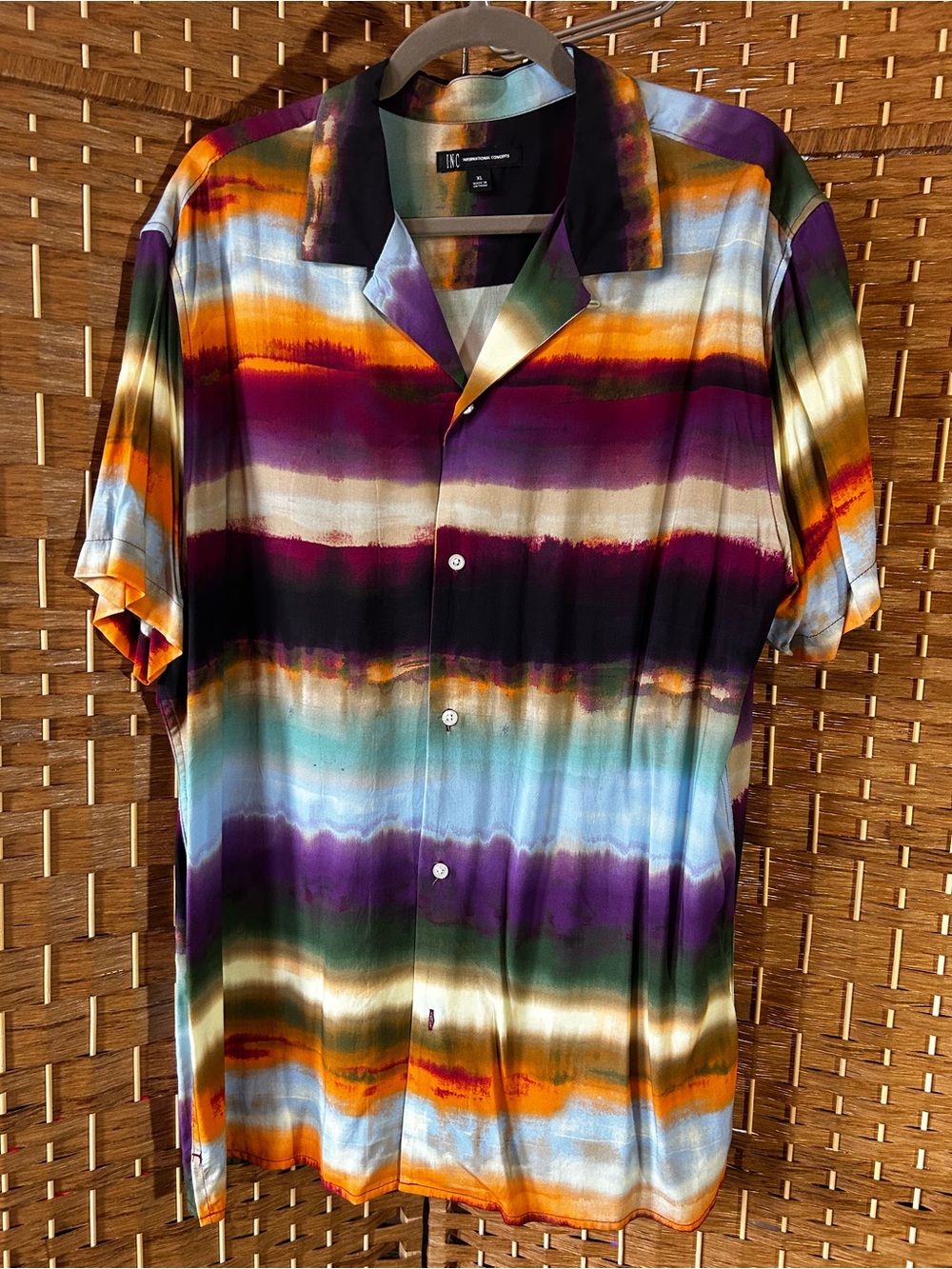 INC Mens XL Multicolor Rayon Shirt Resort Coastal Button Up Summer